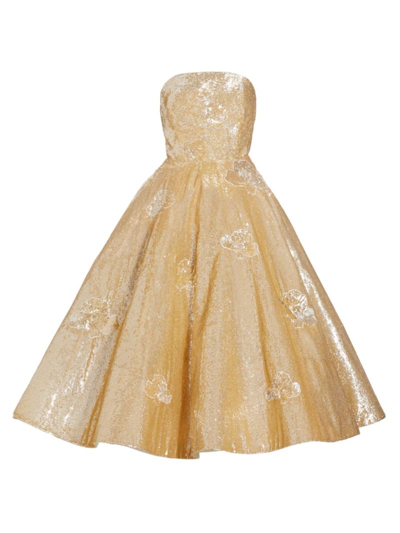 【送料無料】 オスカー デ ラ レンタ レディース ワンピース トップス Strapless Sequin-Embellished Full-Skirt Gown buttercup