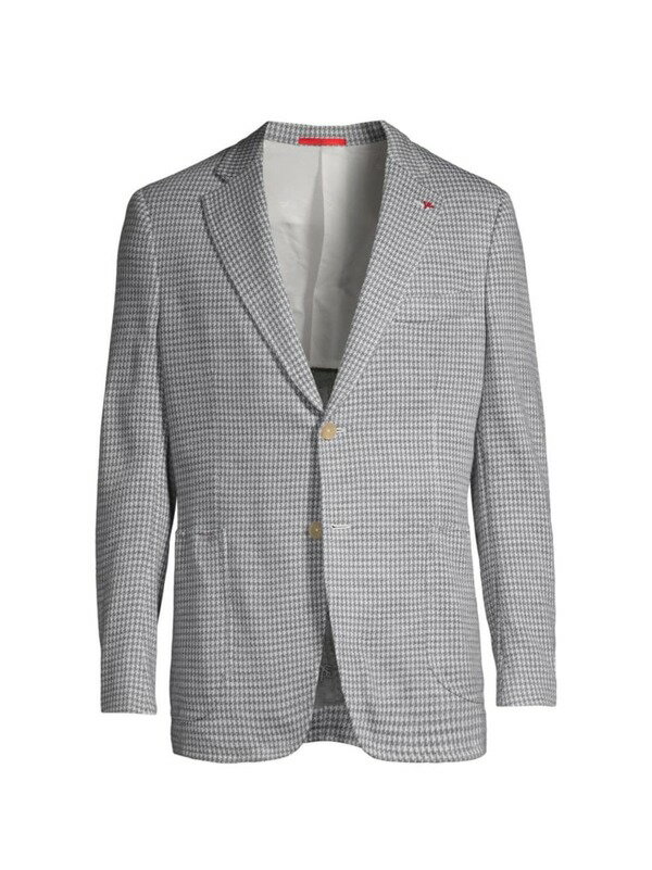 【送料無料】 イザイア メンズ ジャケット・ブルゾン アウター Capri Houndstooth Wool & Silk-Blend Two-Button Sport Coat open white