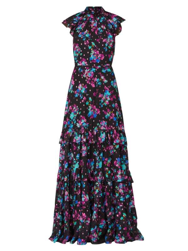 【送料無料】 ショシャーナ レディース ワンピース トップス Loretta Floral Ruffled Gown jet jewel pink multi