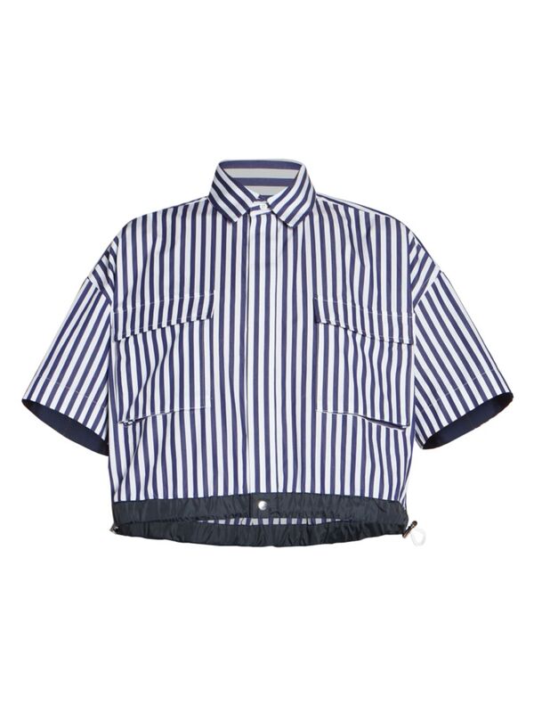 ̵  ǥ  ȥåץ Thomas Mason Stripe Crop Shirt navy stripe