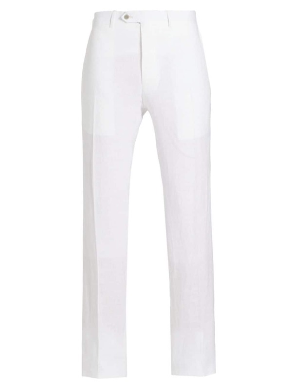 【送料無料】 キートン メンズ カジュアルパンツ ボトムス Linen Mid-Rise Straight-Leg Pants white