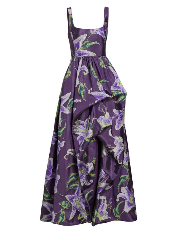  マルケサノット レディース ワンピース トップス Floral Gathered High-Low Gown purple