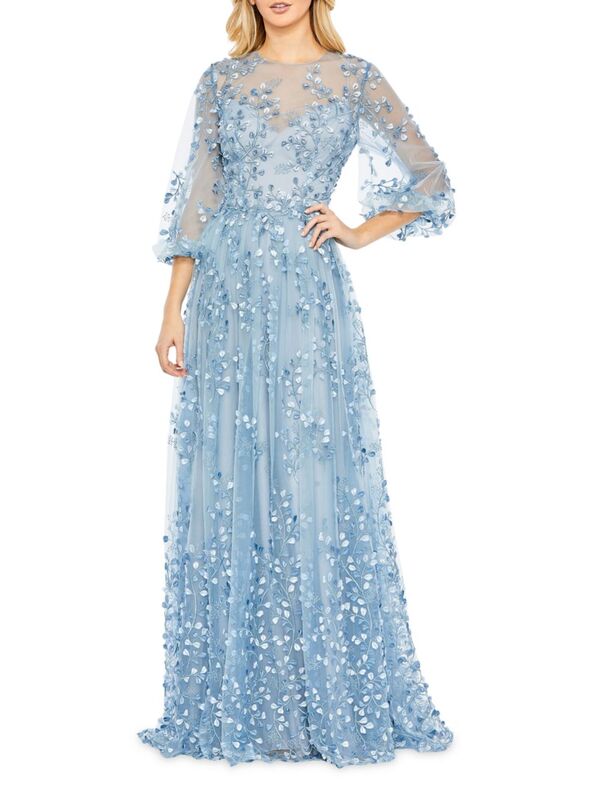 【送料無料】 マックダガル レディース ワンピース トップス Petal Embroidered Chiffon Gown blue