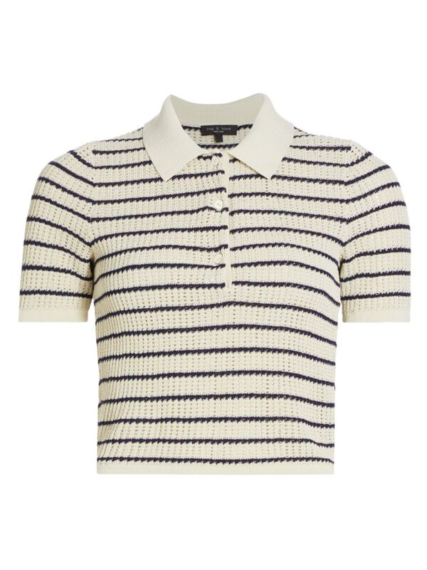 楽天ReVida 楽天市場店【送料無料】 ラグアンドボーン レディース ポロシャツ トップス Viola Stripe Crop Polo Shirt turtle dove multi