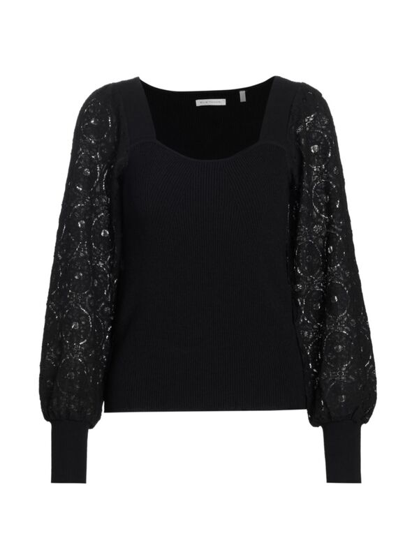  エリータハリ レディース ニット・セーター アウター The Waverly Lace-Sleeve Sweater noir