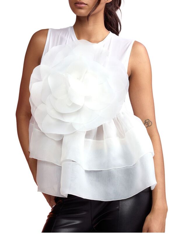 【送料無料】 シンシアローレイ レディース タンクトップ トップス Flower Tiered Organza Top white