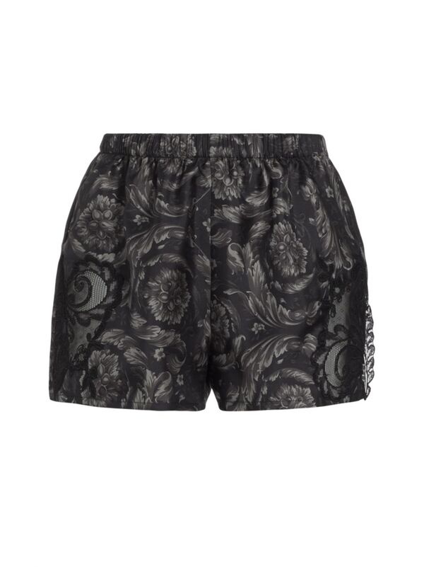 ̵ 륵 ǥ ʥȥ  Barocco Print Silk Lace Pajama Shorts black