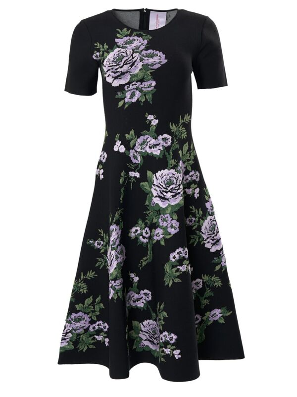 【送料無料】 キャロライナヘレラ レディース ワンピース トップス Knit Floral Jacquard Knee-Length Dress black multi