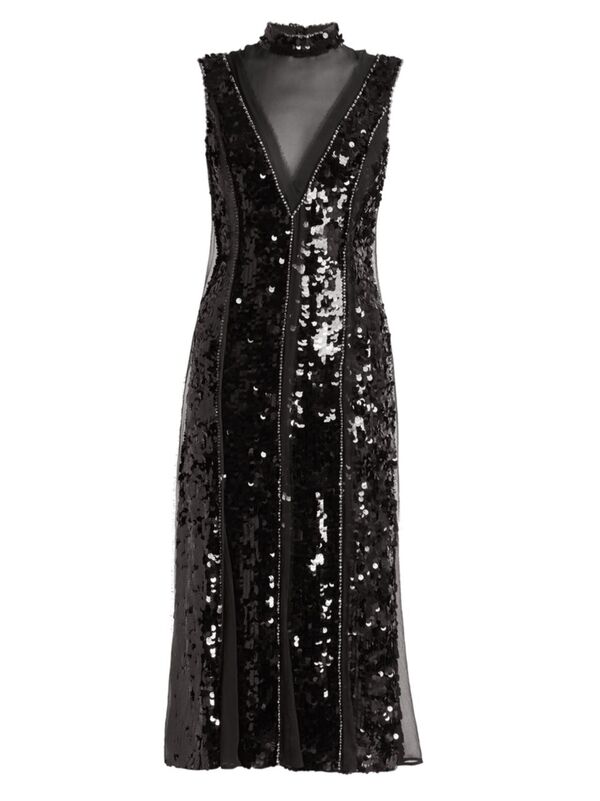 ̵ ǥ ǥ ԡ ȥåץ Tyana Sequin-Paneled Midi-Dress black