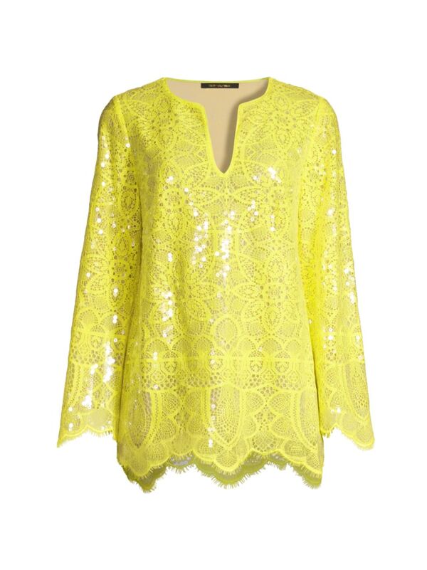 【送料無料】 コビーハルペリン レディース シャツ トップス Ellie Sequined Cotton-Blend Lace Tunic citrus