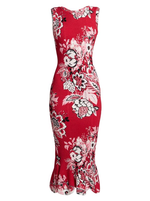 ̵ ȥ ǥ ԡ ȥåץ Floral Rib-Knit Midi-Dress print floral red