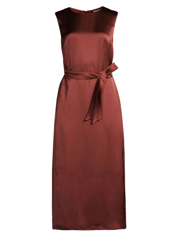 【送料無料】 ウィークエンド マックスマーラ レディース ワンピース トップス Baiardo Satin Tie-Waist Sheath Midi-Dress rust