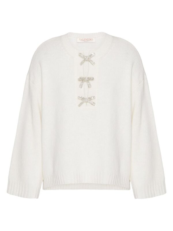 ̵ ƥ ǥ ˥åȡ  Embroidered Wool Sweater ivory silver