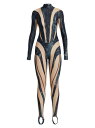 【送料無料】 マグラー レディース ジャンプスーツ トップス Long-Sleeve Illusion Mesh Catsuit wrapped snake black beige