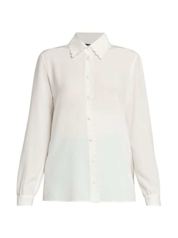 ̵ ȥ ǥ  ֥饦 ȥåץ Scalloped Silk Blouse natural white