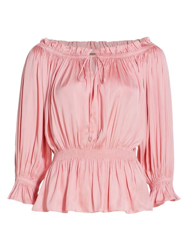 楽天ReVida 楽天市場店【送料無料】 エリータハリ レディース シャツ ブラウス トップス The Reilley Ruffled Satin Blouse soho pink