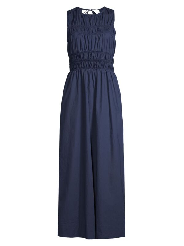 【送料無料】 フェイスフルザブランド レディース ワンピース トップス Solem Smocked Cotton Midi-Dress midnight blue