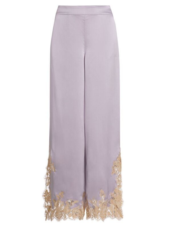 ̵ ǥȥѡͥ ǥ ʥȥ  Orchid Lace-Trimmed Silk Charmeuse Wide-Leg Pants lilac