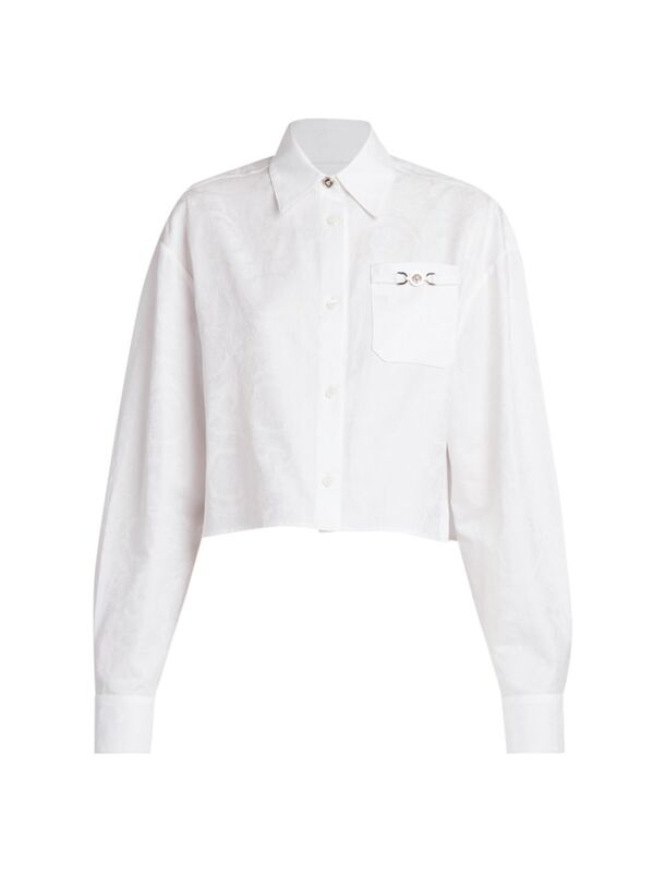 ̵ 륵 ǥ  ȥåץ Baroque Cotton-Poplin Crop Shirt optical white