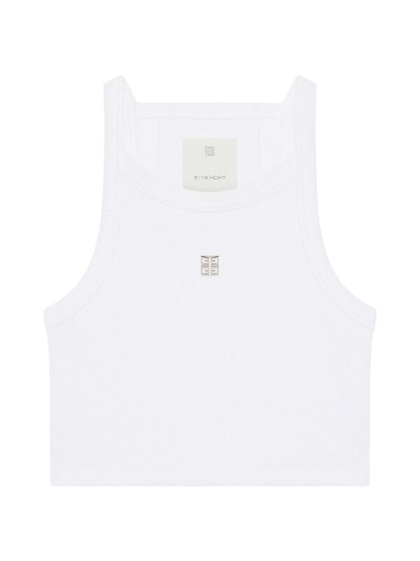 【送料無料】 ジバンシー レディース タンクトップ トップス Cropped Tank Top in Cotton with 4G Detail white