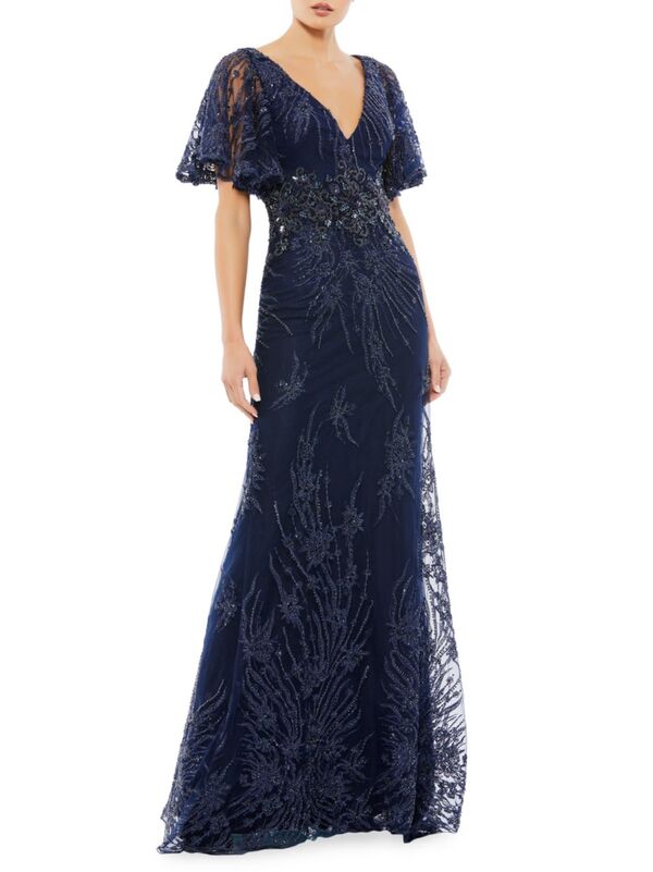 【送料無料】 マックダガル レディース ワンピース トップス Flutter Sleeve Evening Gown midnight