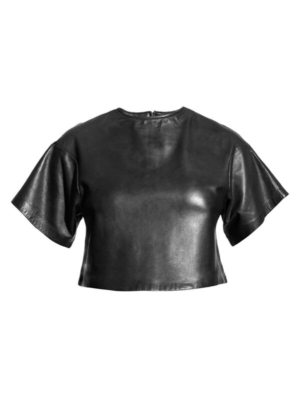 楽天ReVida 楽天市場店【送料無料】 エーエスバイディーエフ レディース Tシャツ トップス Beck Upcycled Leather Tee black