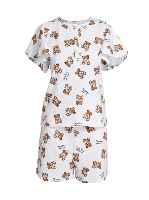 【送料無料】 モスキーノ レディース ナイトウェア アンダーウェア Two-Piece Teddy Bear Pajama Set fantasy print white archived
