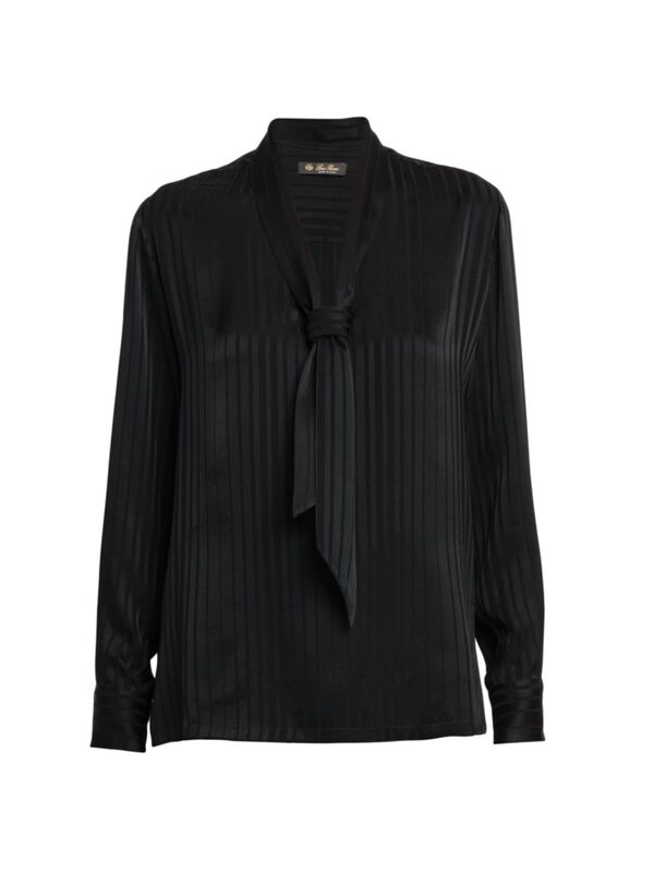 ̵ ԥ ǥ  ֥饦 ȥåץ Kya Tieneck Striped Silk Blouse black