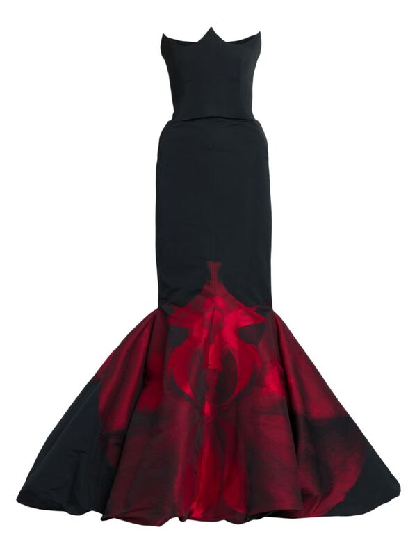 ̵ 쥭ޥå ǥ ԡ ȥåץ Strapless Orchid Print Mermaid Gown black red