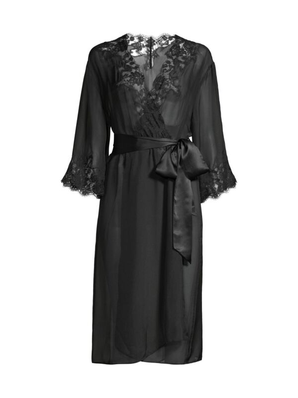 【送料無料】 キキデモントパーネス レディース ナイトウェア アンダーウェア Orchid Silk & Lace Robe black