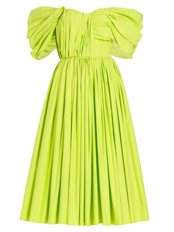 ̵ 쥭ޥå ǥ ԡ ȥåץ Gathered Cotton Off-The-Shoulder Dress sage green