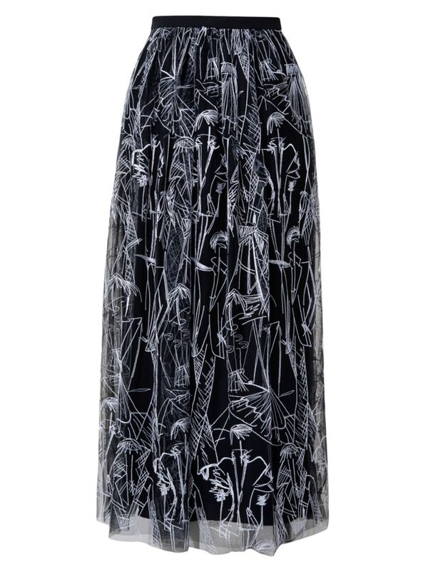 【送料無料】 アクリス レディース スカート ボトムス Embroidered Tulle Maxi Skirt black white