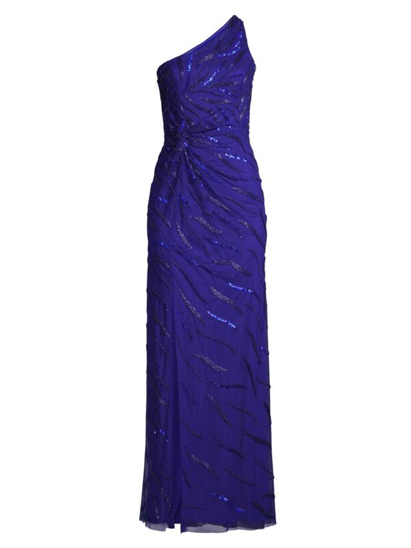 【送料無料】 アイダンマットックス レディース ワンピース トップス Beaded One-Shoulder Gown royal sapphire