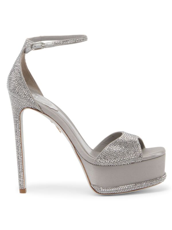 【送料無料】 レネ・カオヴィラ レディース サンダル シューズ Crystal-Embellished Satin Platform Sandals grey