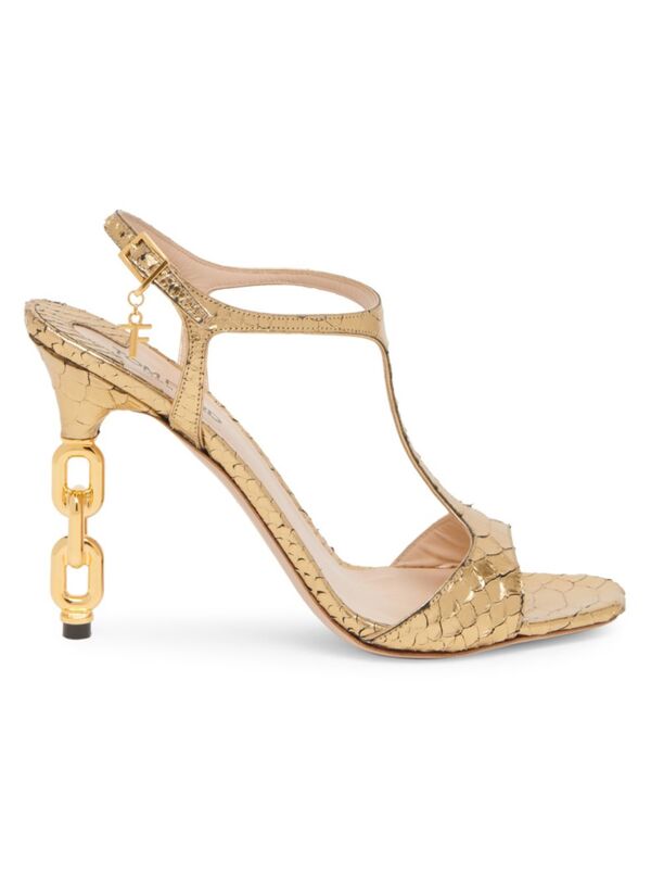 ̵ ȥࡦե ǥ  塼 Galaxy 105MM Leather & Chain-Link Sandals dark gold