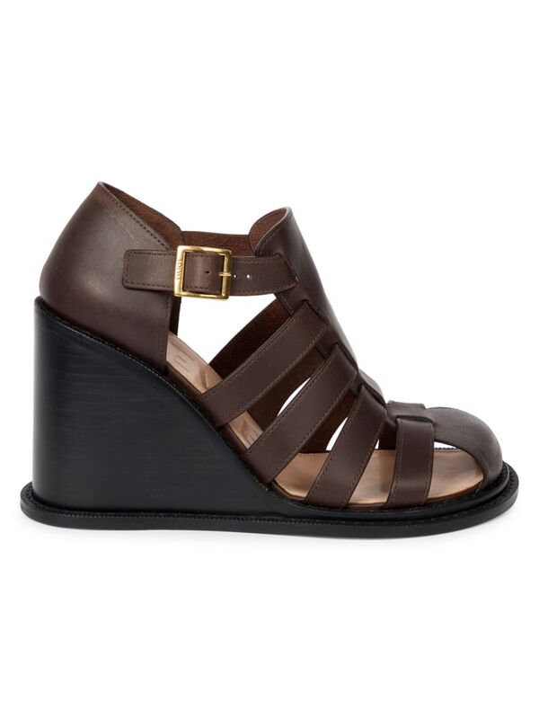 ̵  ǥ  塼 Campo 90MM Leather Wedge Sandals dark brown