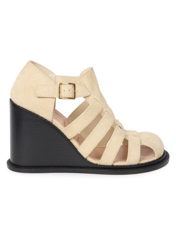 【送料無料】 ロエベ レディース サンダル シューズ Campo 90MM Brushed Suede Wedge Sandals oat milk