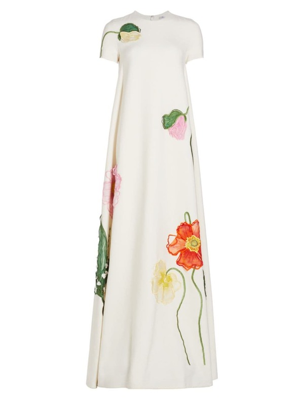 【送料無料】 オスカー デ ラ レンタ レディース ワンピース トップス Painted Poppies Embroidered Gown ivory