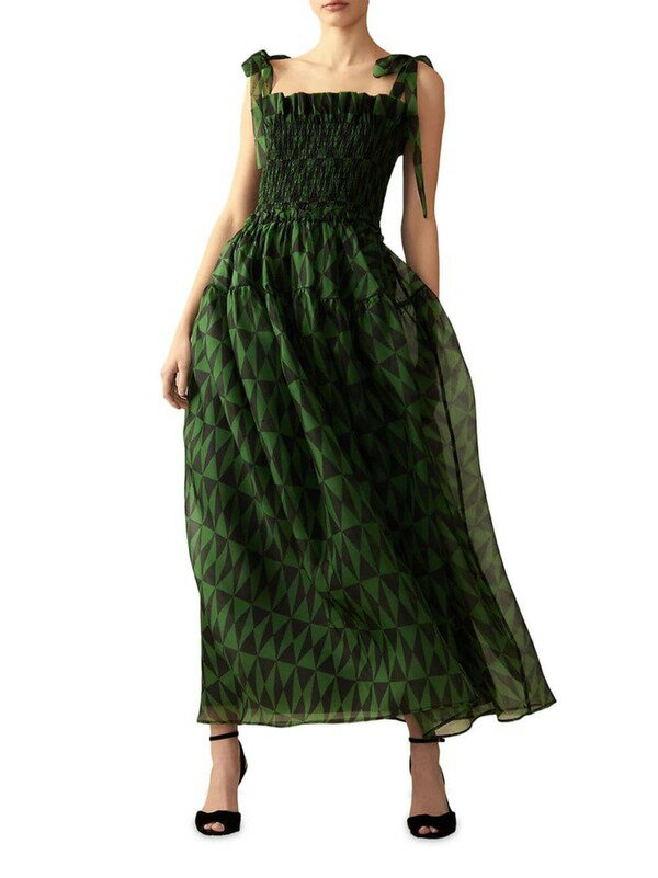  シンシアローレイ レディース ワンピース トップス Smocked Tie-Strap Maxi Dress black green