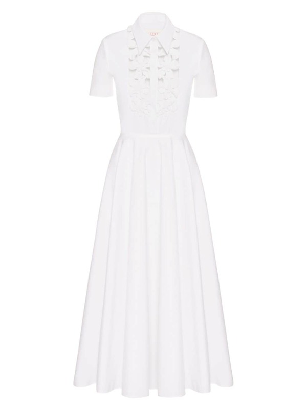 【送料無料】 ヴァレンティノ レディース ワンピース トップス Embroidered Compact Poplin Midi Dress white