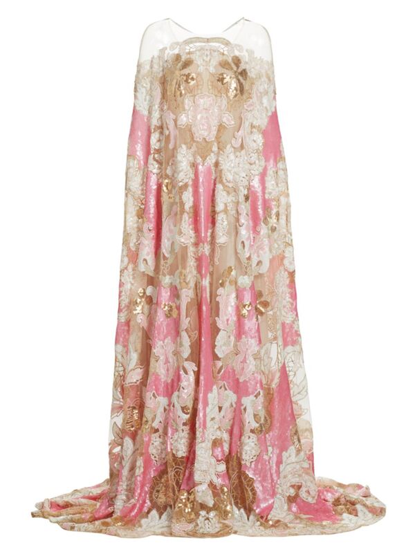 【送料無料】 リーム アクラ レディース ワンピース トップス Embroidered Illusion Tulle Gown pink m..