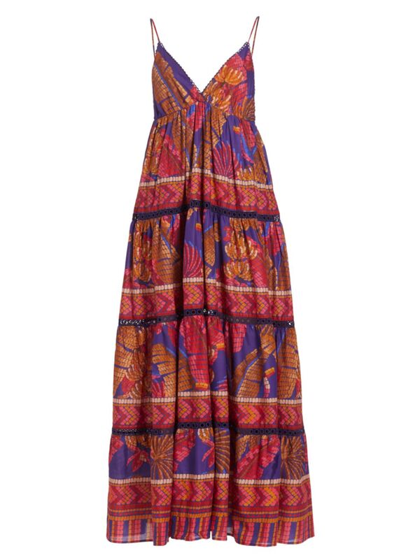 ̵ ե ǥ ԡ ȥåץ Forest Mosaic Cotton Voile Maxi Dress blue