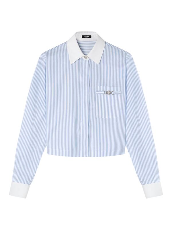 ̵ 륵 ǥ  ȥåץ Oxford Cotton Crop Shirt blue white