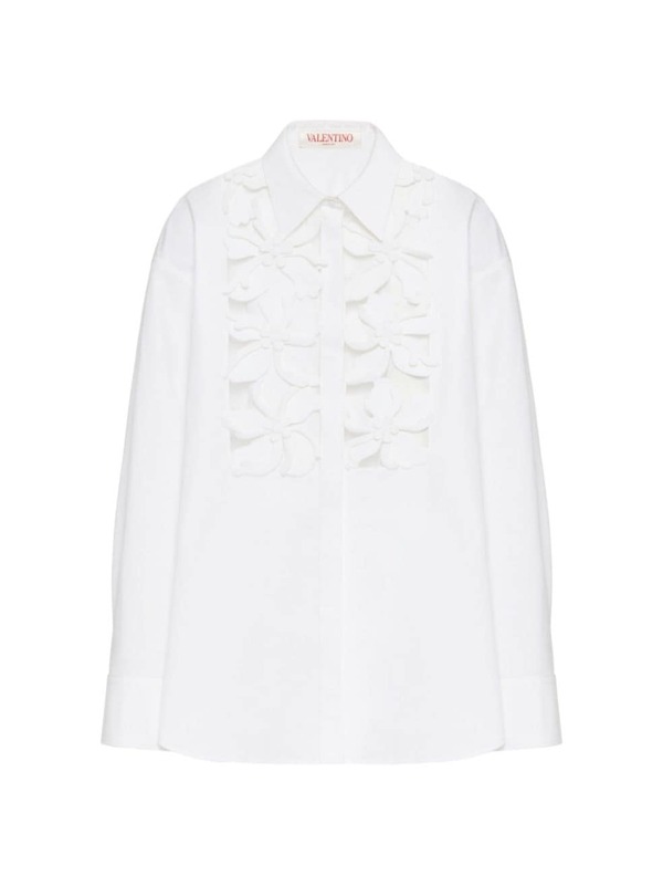 【送料無料】 ヴァレンティノ レディース シャツ トップス Embroidered Compact Poplin Shirt white