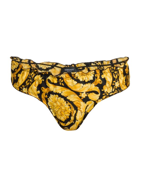 ̵ 륵 ǥ ѥ  Baroque Print Silk Cheeky Panties black gold