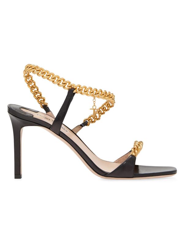 ̵ ȥࡦե ǥ  塼 Zenith 85MM Gourmette Chain &Leather Slingback Sandals black