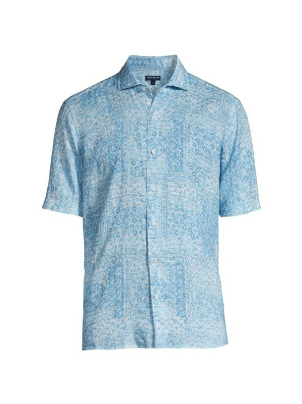 楽天ReVida 楽天市場店【送料無料】 ピーター・ミラー メンズ シャツ トップス Crown Crafted Lian Linen Short-Sleeve Sport Shirt cascade blue