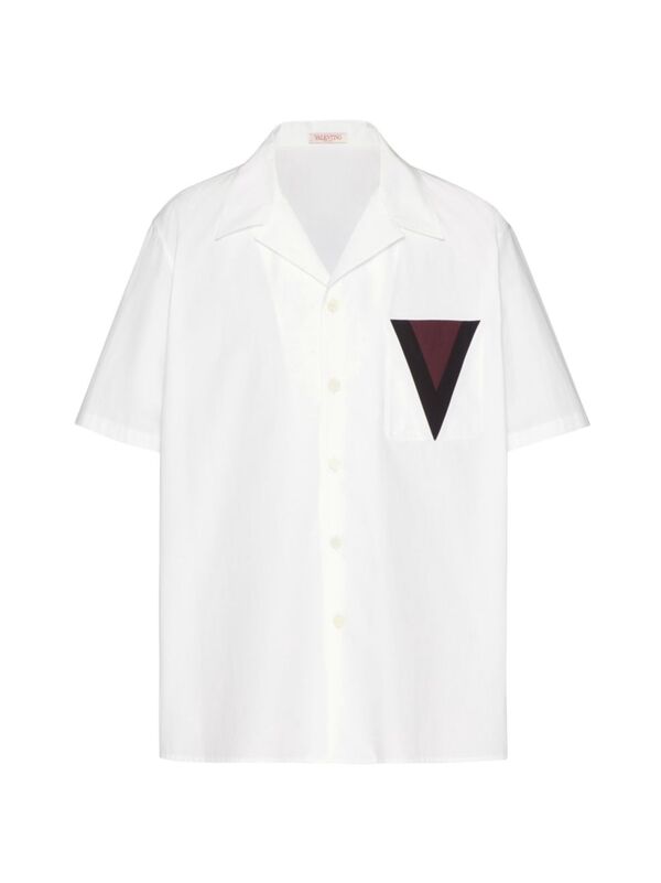 【送料無料】 ヴァレンティノ メンズ シャツ トップス Cotton Bowling Shirt With Inlaid V Detail white