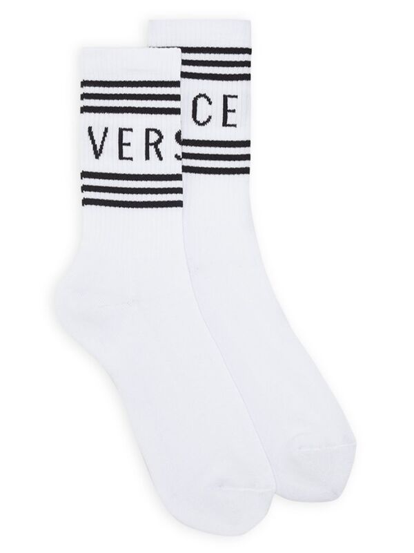 versace 【送料無料】 ヴェルサーチ メンズ 靴下 アンダーウェア Logo Crew Socks white black