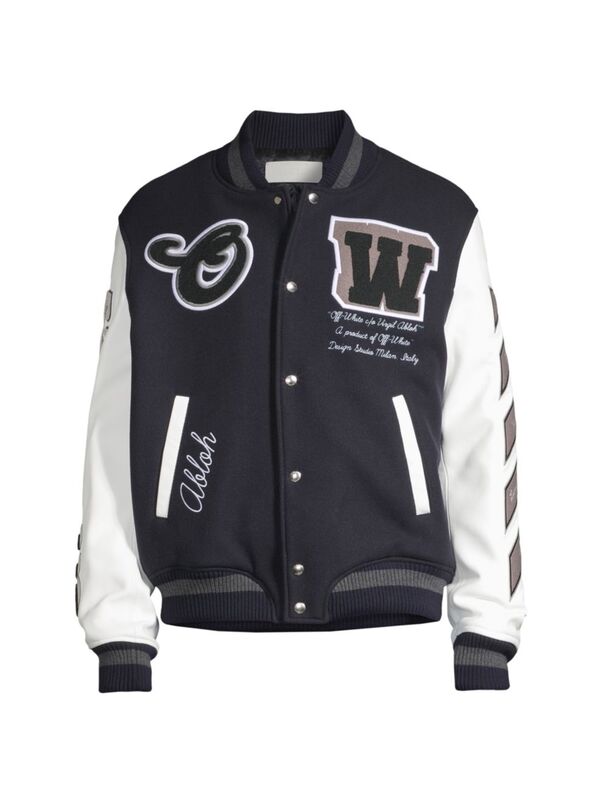 【送料無料】 オフ-ホワイト メンズ ジャケット・ブルゾン アウター Moon Suede Varsity Bomber Jacket ivory black navy